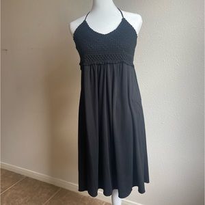Casual black dress with crochet detailing